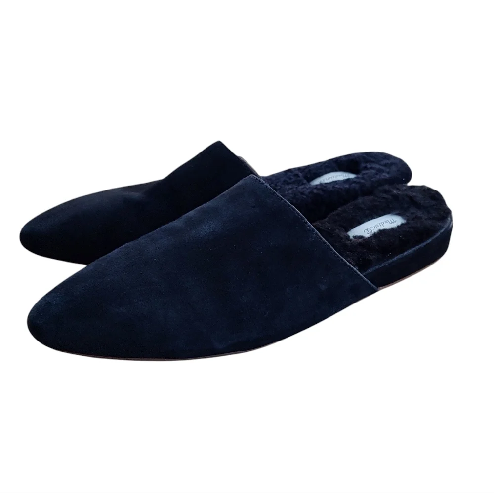 Madewell Kasey Black Suede Loafers With Shearling Lining